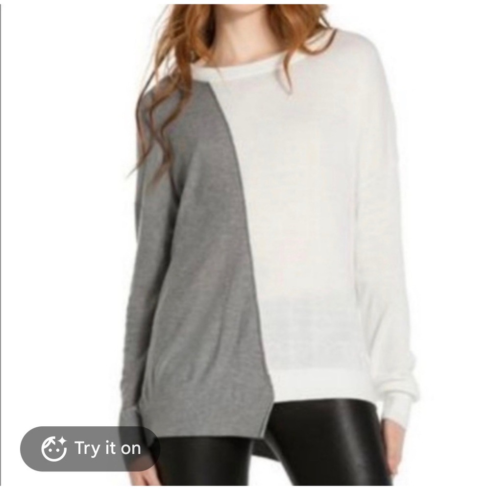 Alice + Olivia White Grey Colorblock Asymmetrical Cashmere Blend Sweater XS